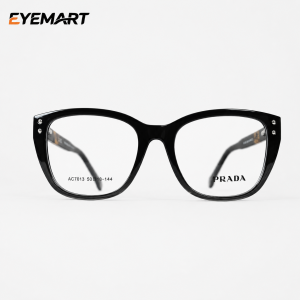 Prada Premium Black Crystal Acetate Cat-Eye Eyeglass Frame for Women