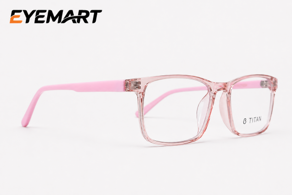 Titan TR81804 kids’ baby-pink Korean TR eyeglass angle view