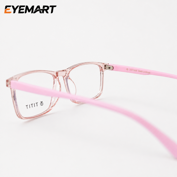 Titan TR81804 kids’ baby-pink Korean TR eyeglass angle view