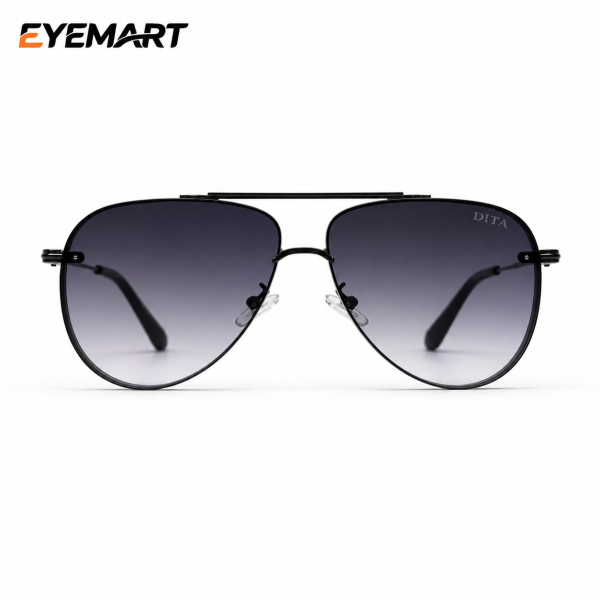 5G143 black double-bridge navigator sunglasses for men front view
